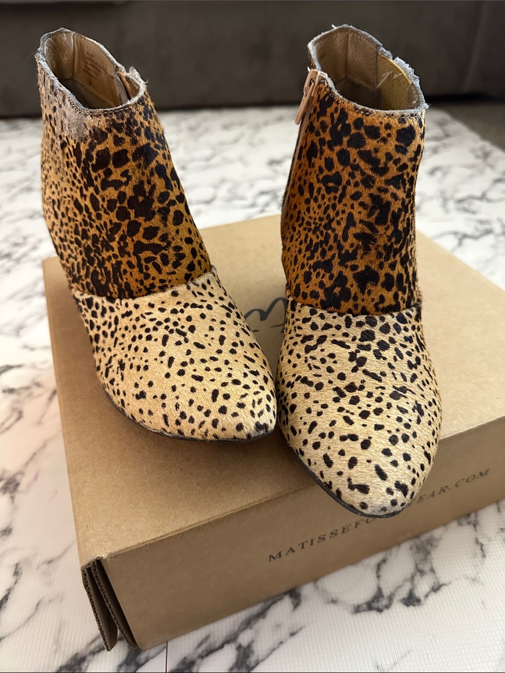 Matisse Nugent Leopard Print Pointed Ankle Booties - Tan/Black